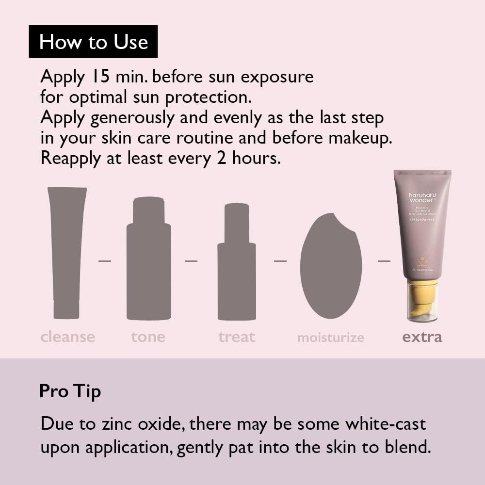 HARUHARU WONDER Black Rice Pure Mineral Relief Daily Sunscreen SPF50+ PA++++ 50 ml | Gentle Mineral UV Protection
