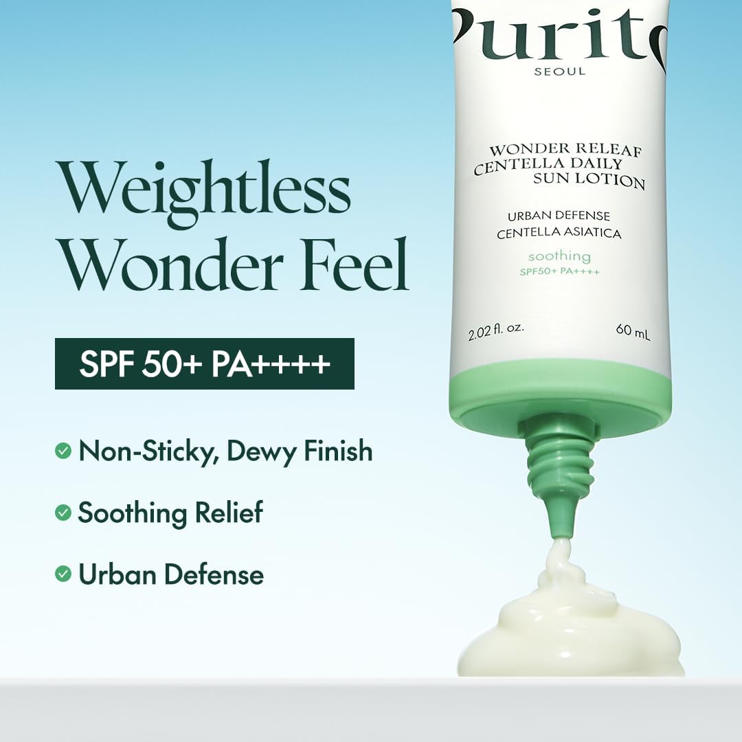 PURITO Wonder Releaf Centella Daily Sun Lotion SPF50+ PA++++ 60 ml | Lightweight Soothing Sunscreen