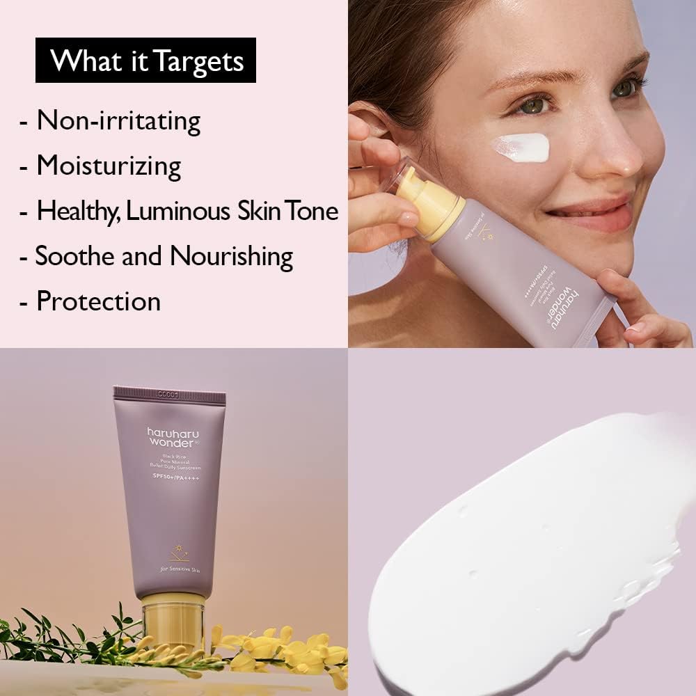 HARUHARU WONDER Black Rice Pure Mineral Relief Daily Sunscreen SPF50+ PA++++ 50 ml | Gentle Mineral UV Protection