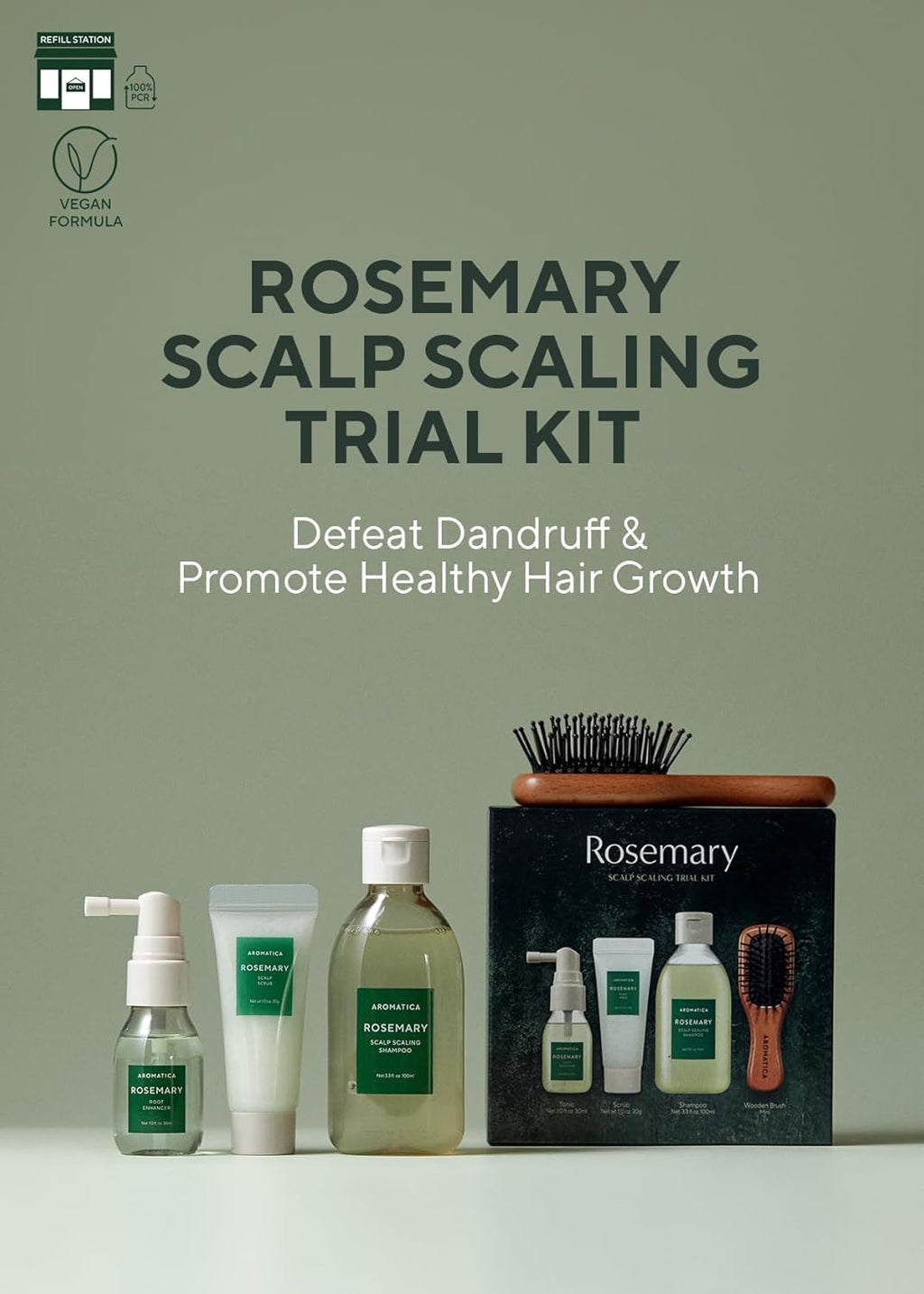 AROMATICA Rosemary Scalp Scaling Trial Kit With Mini Wooden Hair Brush Set
