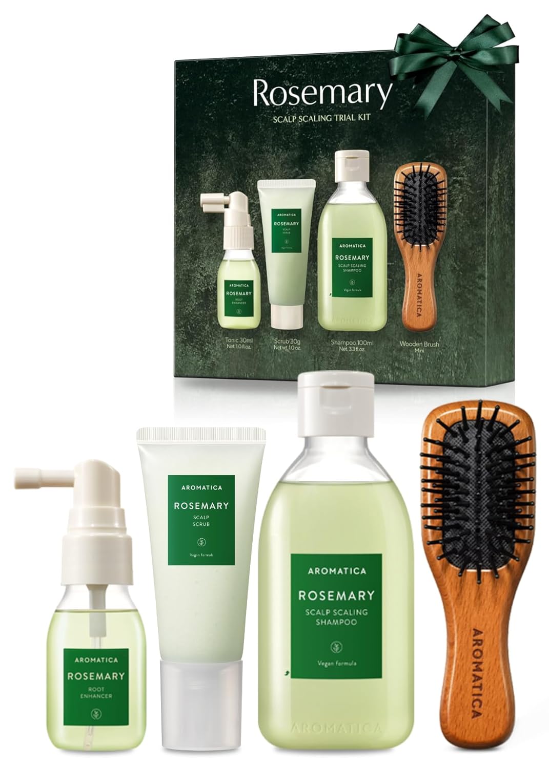 AROMATICA Rosemary Scalp Scaling Trial Kit With Mini Wooden Hair Brush Set