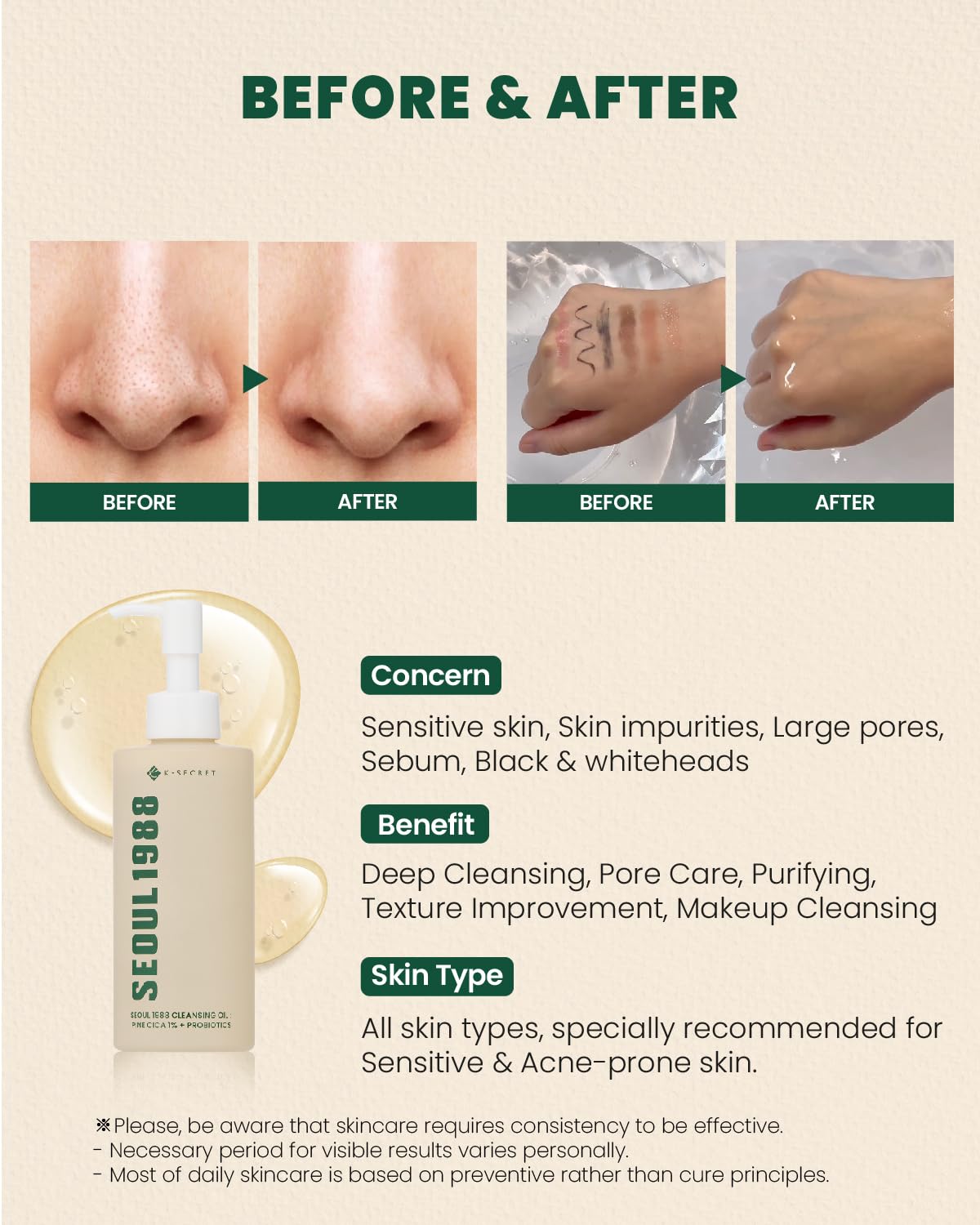 KSECRET Seoul 1988 Cleansing Oil Pine Cica 1% + Probiotics 200ml