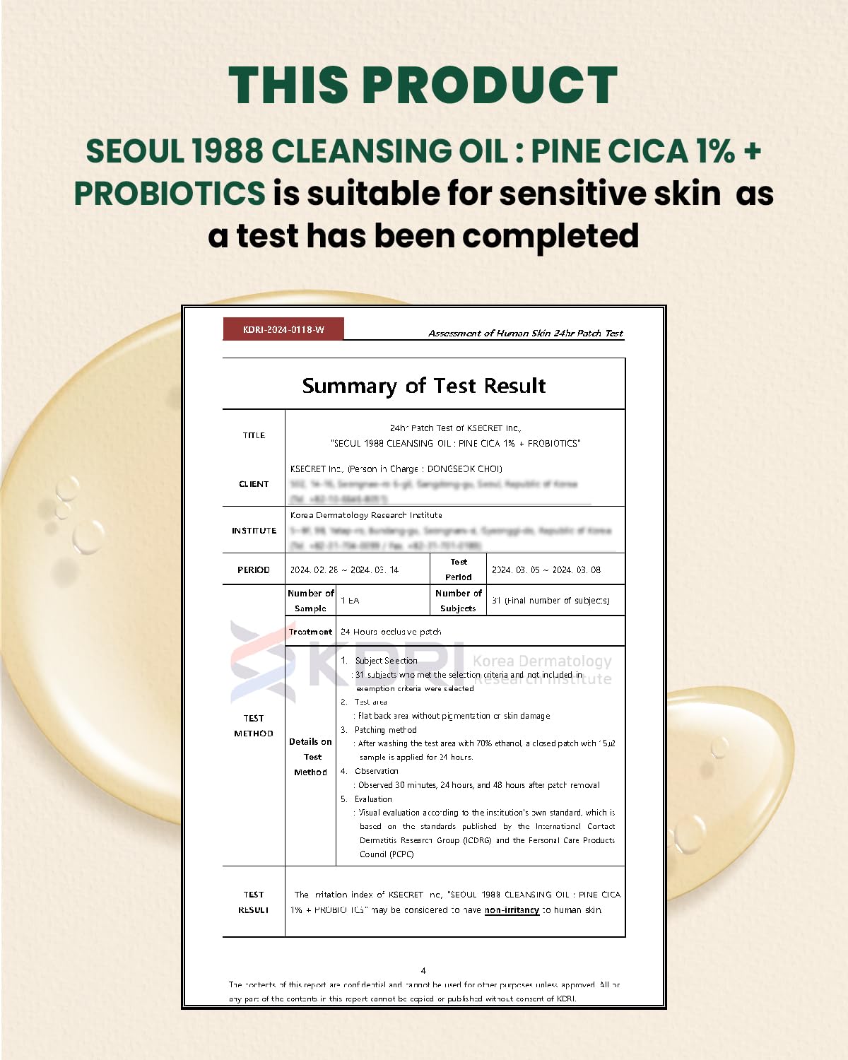 KSECRET Seoul 1988 Cleansing Oil Pine Cica 1% + Probiotics 200ml