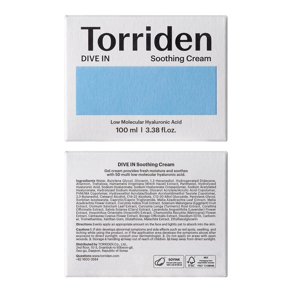 Torriden DIVE-IN Low Molecular Hyaluronic Acid Soothing Cream 100ml