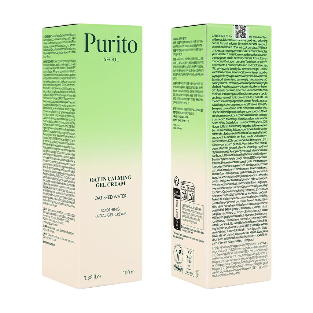 Purito Seoul Oat-in Calming Gel Cream 100 ml | Lightweight Soothing Moisturizer