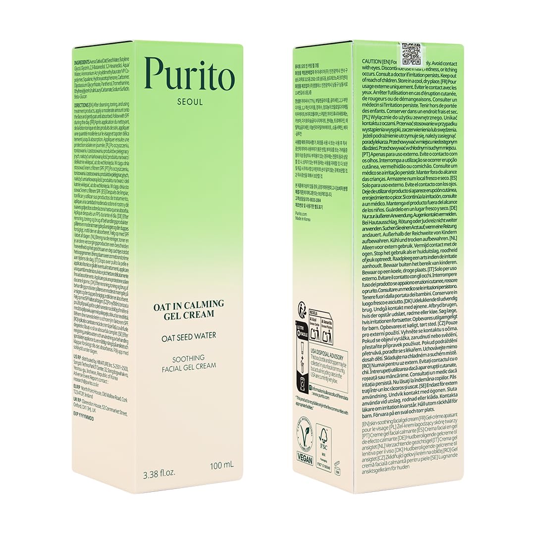 Purito Seoul Oat-in Calming Gel Cream 100 ml | Lightweight Soothing Moisturizer