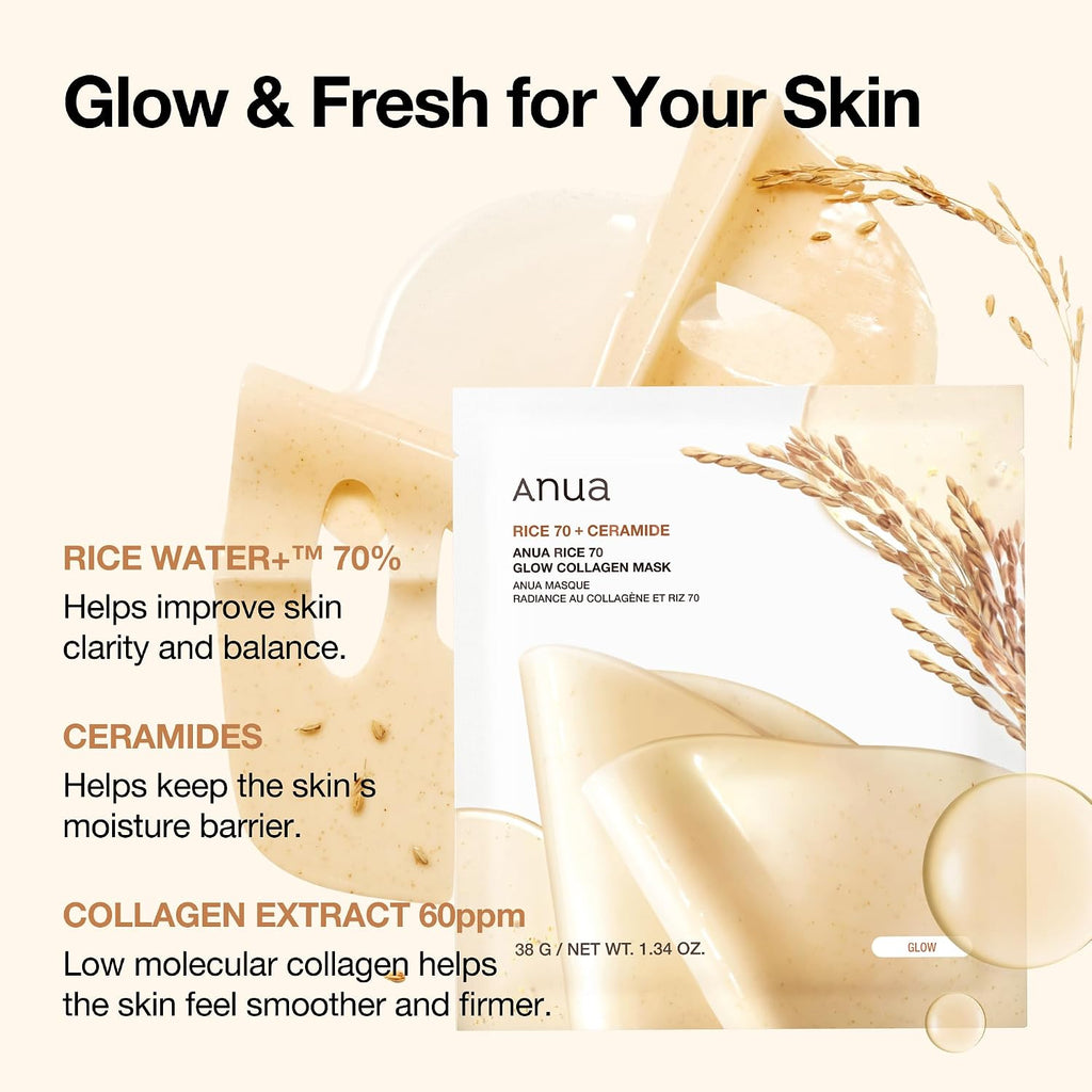 ANUA Rice 70 Glow Collagen Mask 1pc