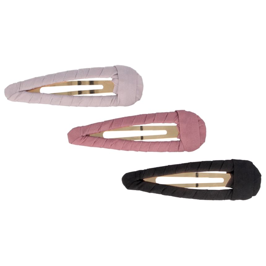PARSA Beauty – Plain Fabric Hair Clips (3 pcs – Black, Light Pink & Pale Pink)