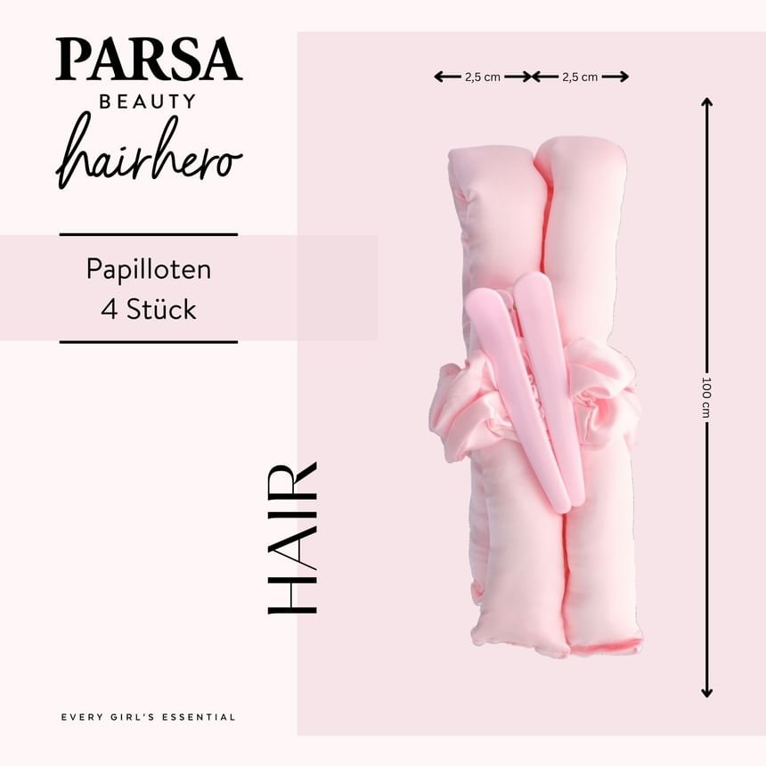 PARSA Beauty – Heatless Hair Curler Set (3 pcs – Pink)