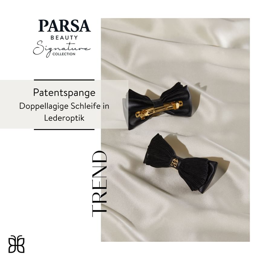 PARSA Beauty – Faux Leather Fabric Bow Hair Clip (Black)