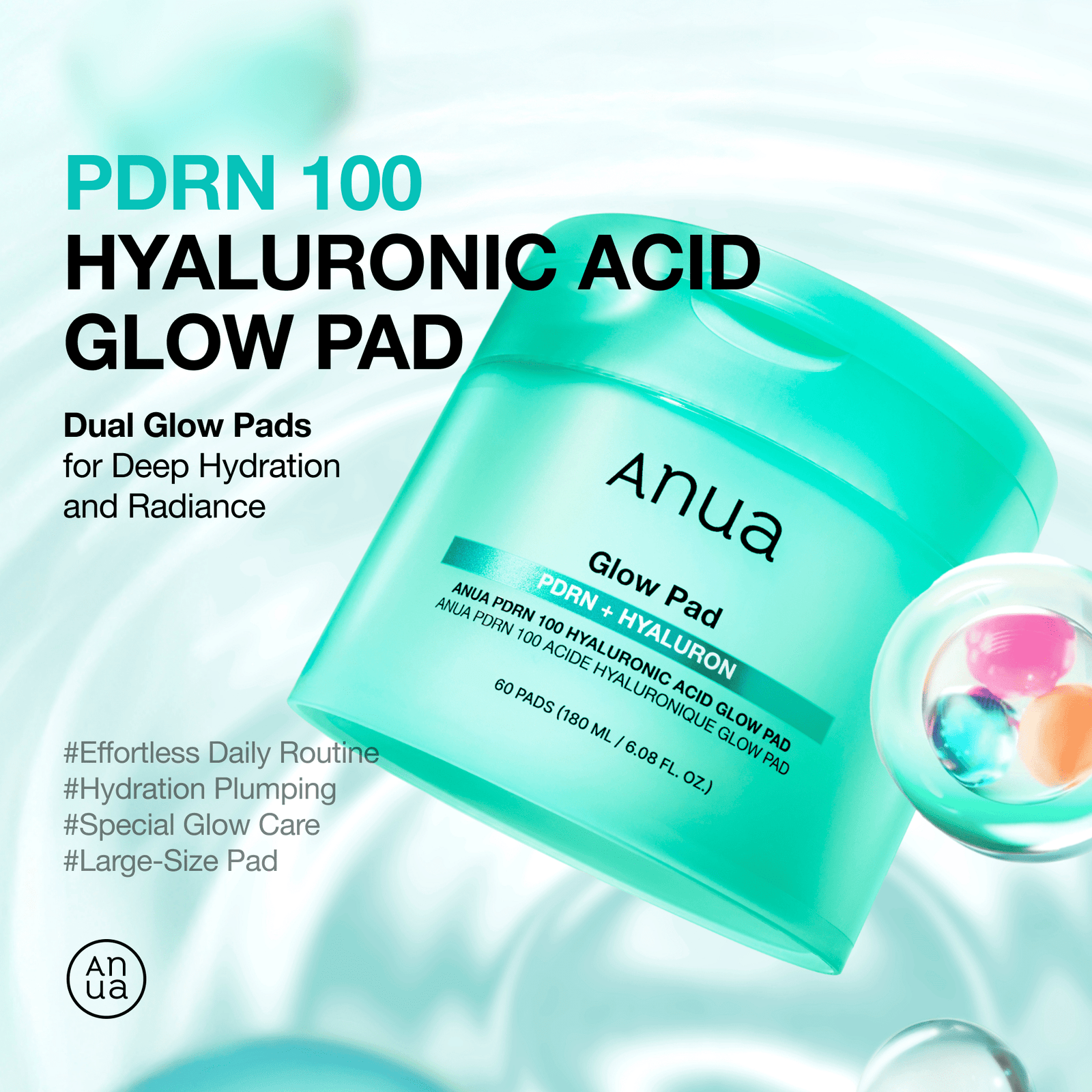 ANUA PDRN 100 Hyaluronic Acid Glow Pad 60ea 180ml