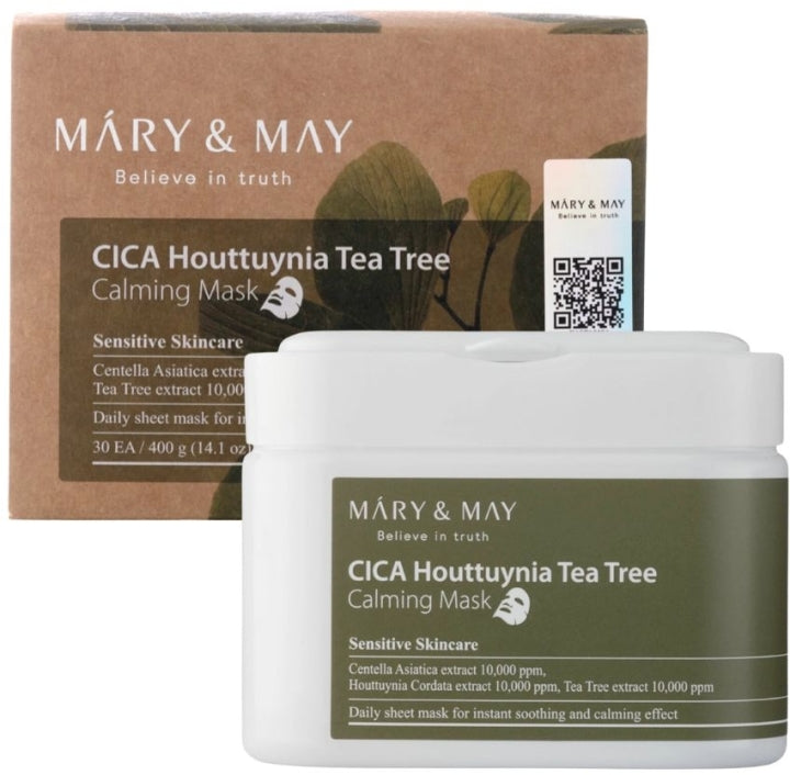 Mary & May CICA Houttuynia Tea Tree Calming Mask jar and box