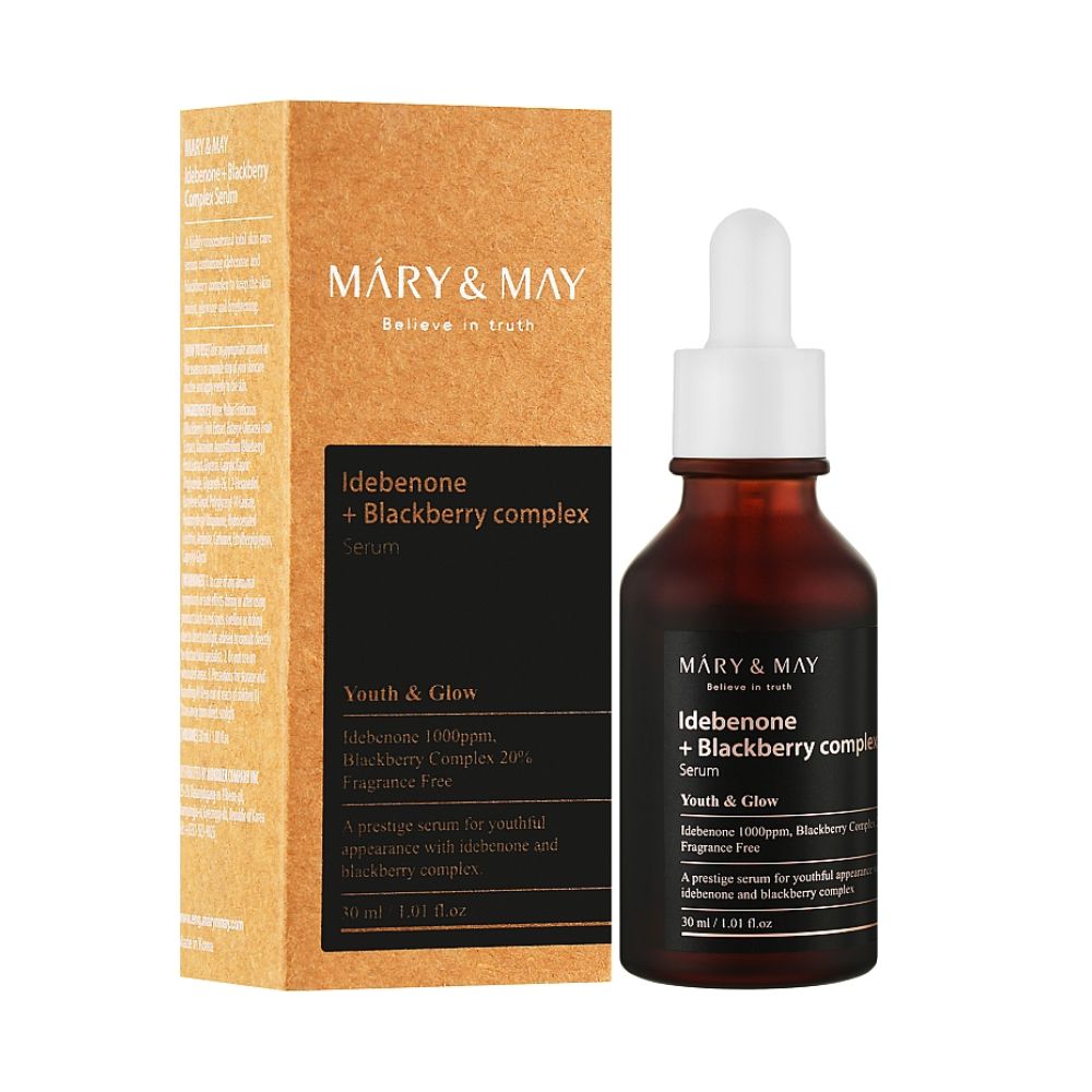 Mary & May Idebenone Blackberry Complex Serum bottle and box