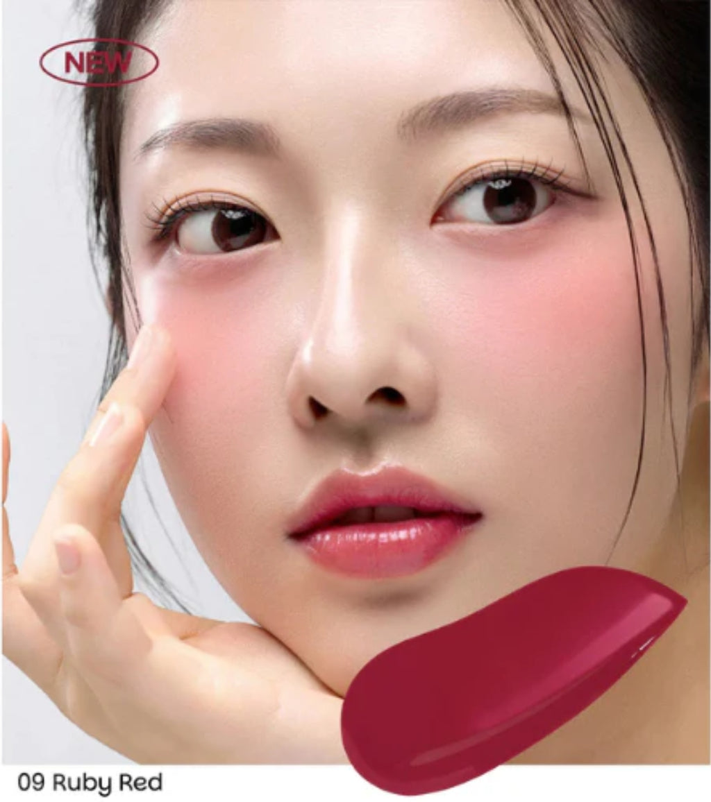 House of Hur Moist Ampoule Blusher 09 Ruby Red shade on skin