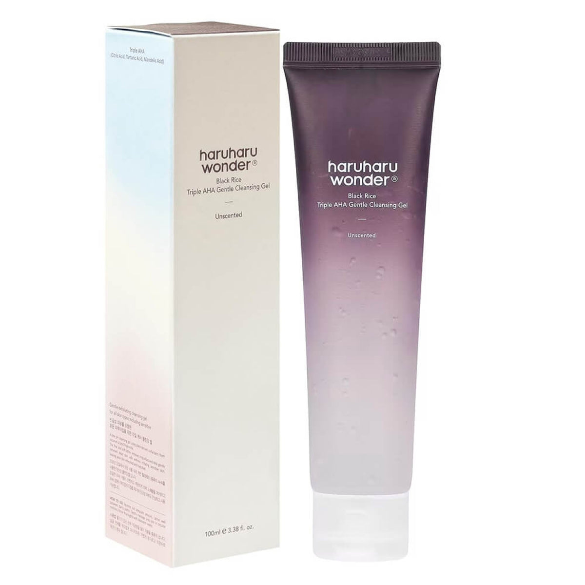 Haruharu Wonder Black Rice Triple AHA Gentle Cleansing Gel 100ml — tube and box