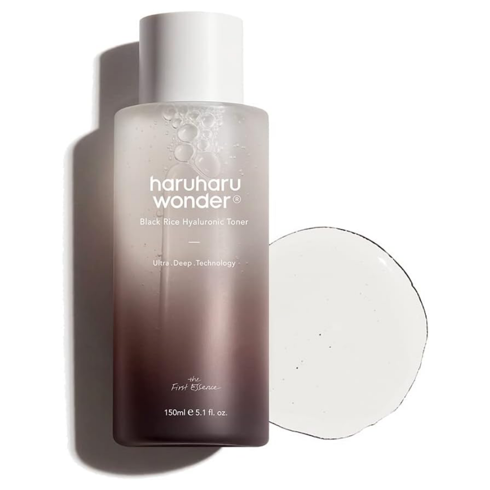 Haruharu Wonder Black Rice Hyaluronic Toner 150ml — bottle and texture