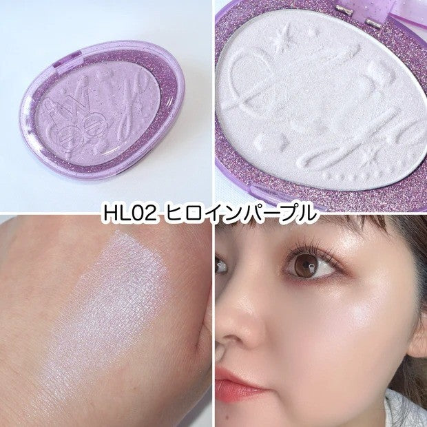 fwee Glitz Stone Highlighter HL02 Heroine Purple 4.6g — swatch and cheek finish